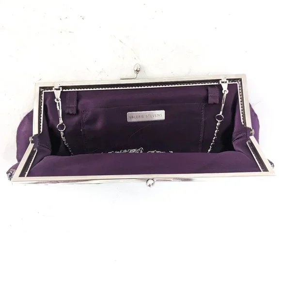 Valerie Stevens Cute Beaded Hinged Clutch Purse w shoulder chain - Picture 4 of 8